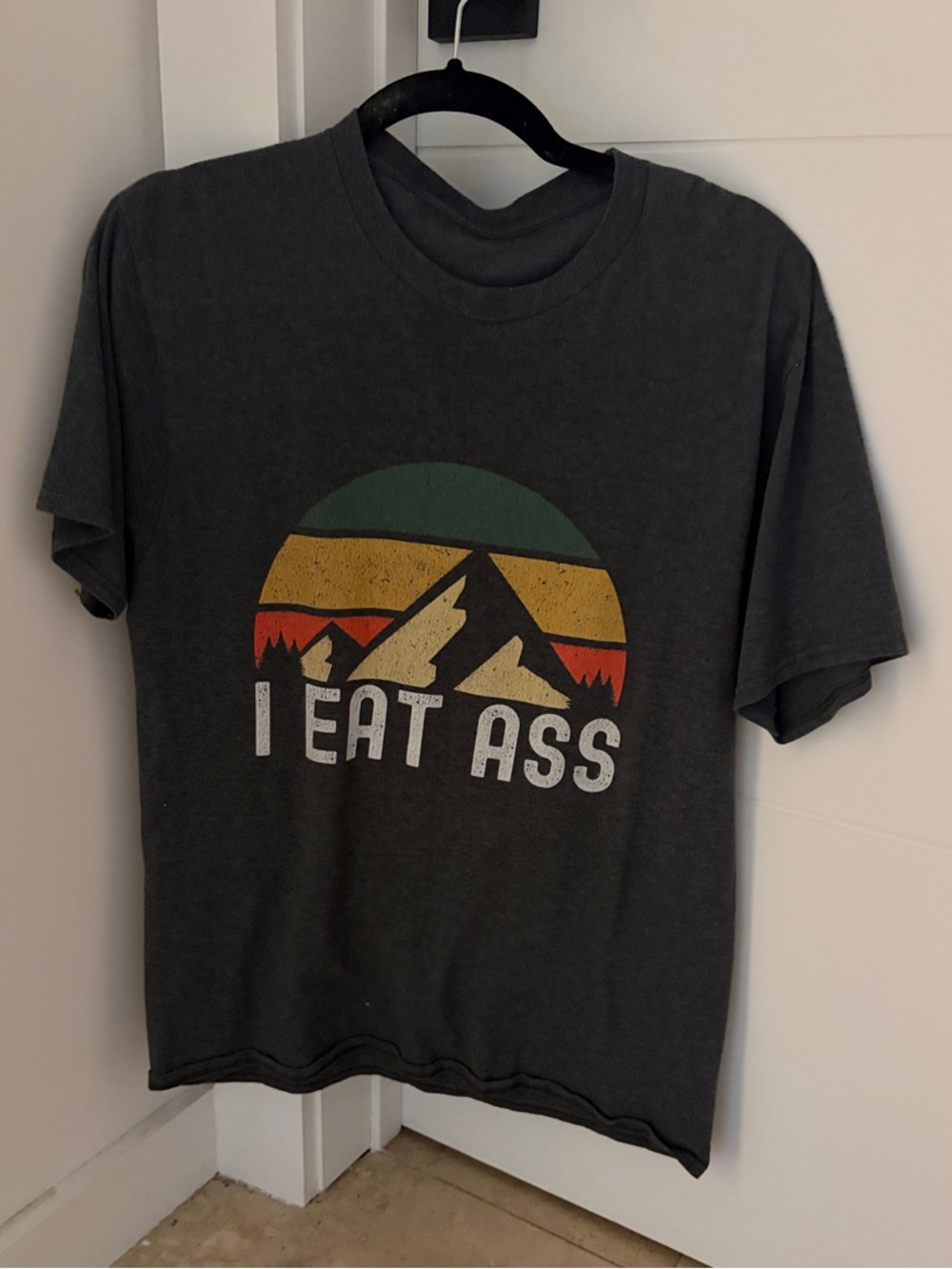 Graphic Short-Sleeve Men’s Tee - Dark Gray with Mountain Print medium